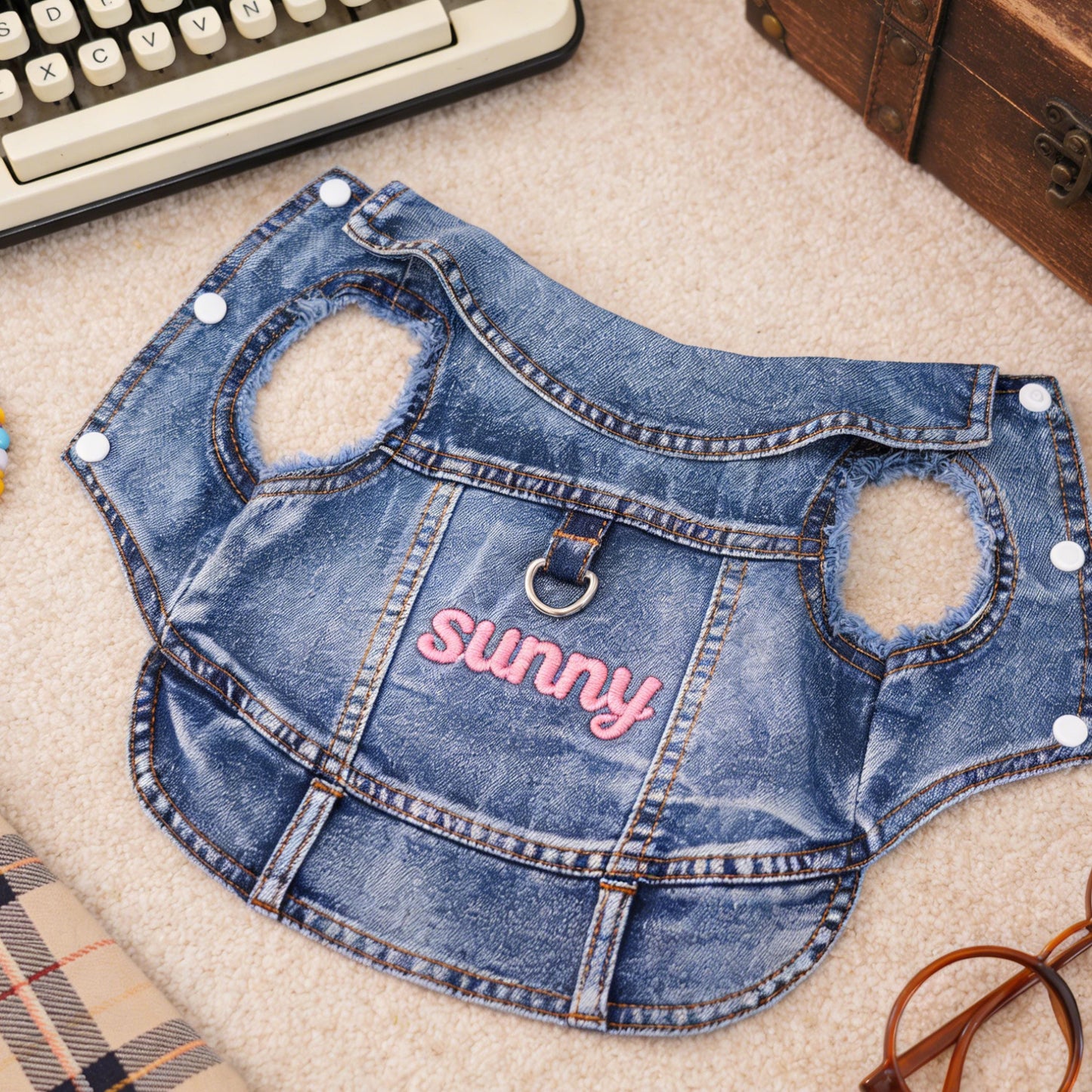 Personalisierte bestickte Haustier-Jeansweste mit Namen | inCloth63