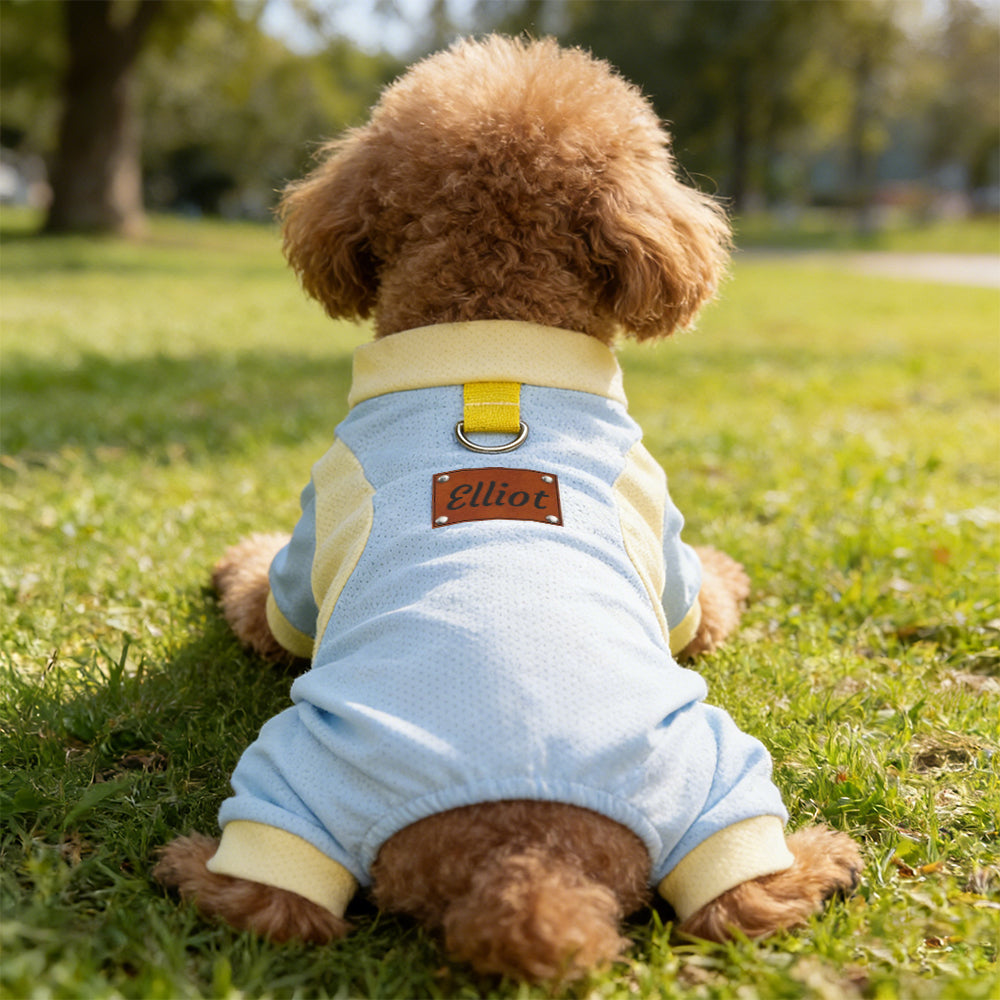 Personalisierter Leder-Aufnäher Name Atmungsaktiver Sommer-Haustier-Overall | inCloth64