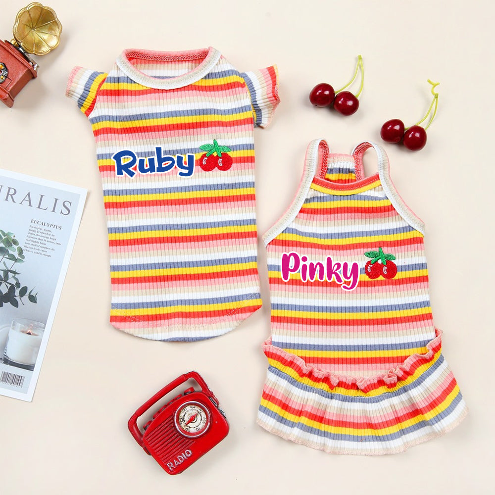 Personalisiertes Haustier-Sommerkleid mit Regenbogenstreifen | inCloth69