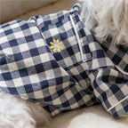 Personalized Embroidered Name Cotton-Linen Plaid Dog Pajamas | inCloth70