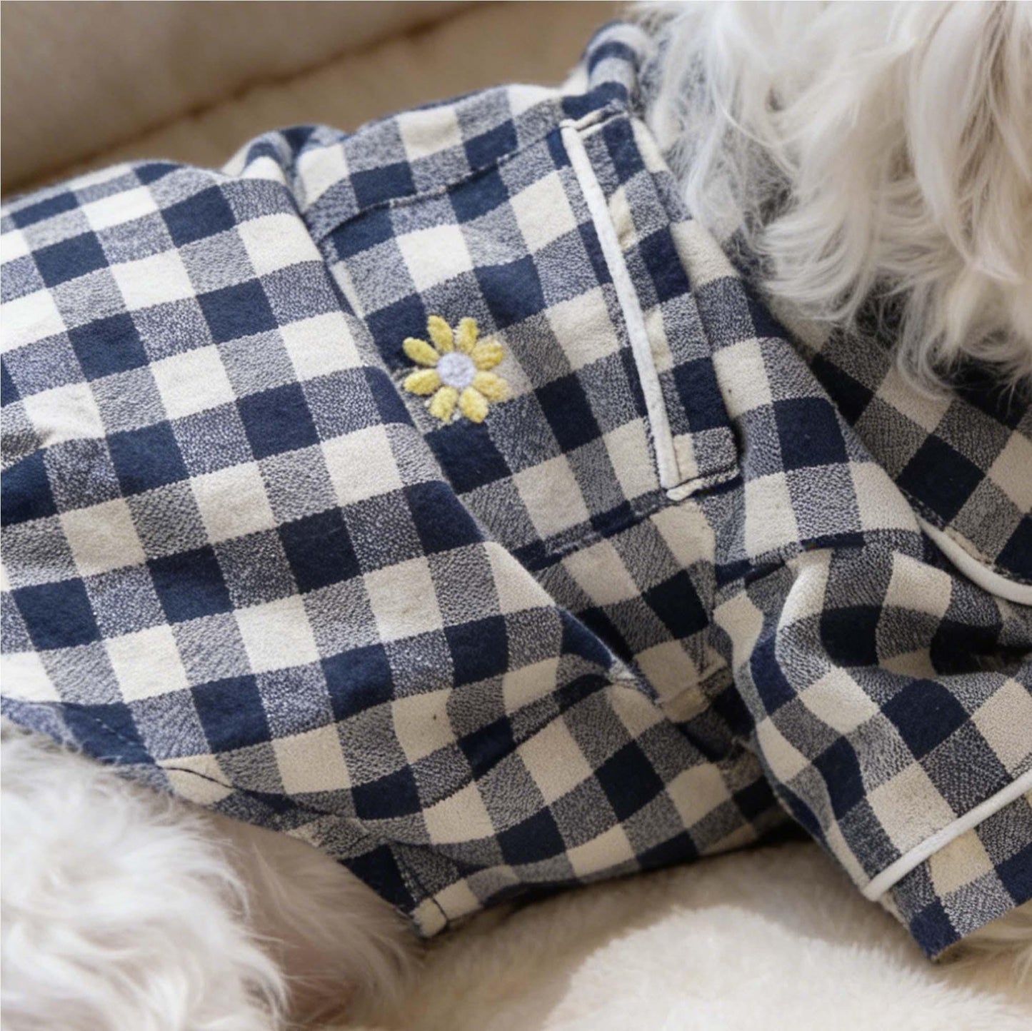 Pyjama à carreaux personnalisé brodé en coton et lin pour chien | inCloth70