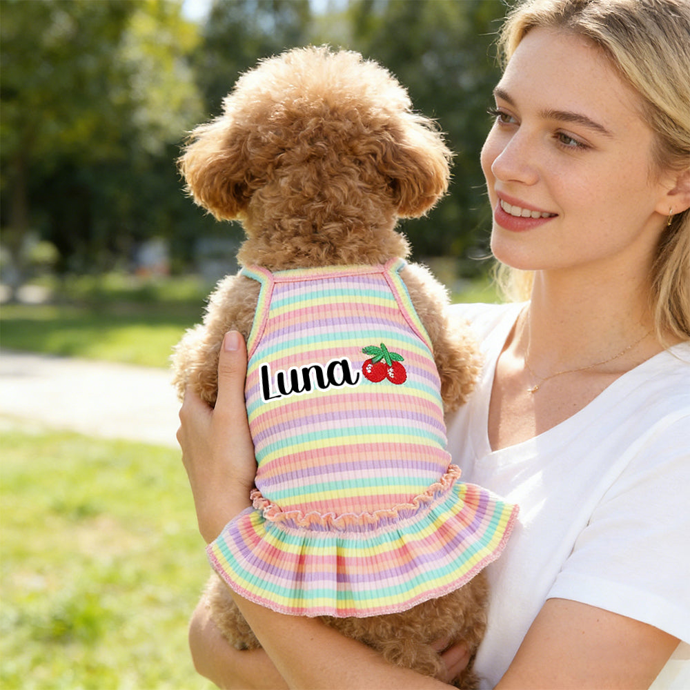Personalisiertes Haustier-Sommerkleid mit Regenbogenstreifen | inCloth69