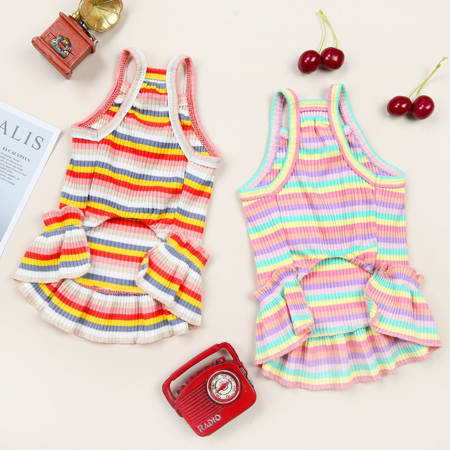 Personalisiertes Haustier-Sommerkleid mit Regenbogenstreifen | inCloth69