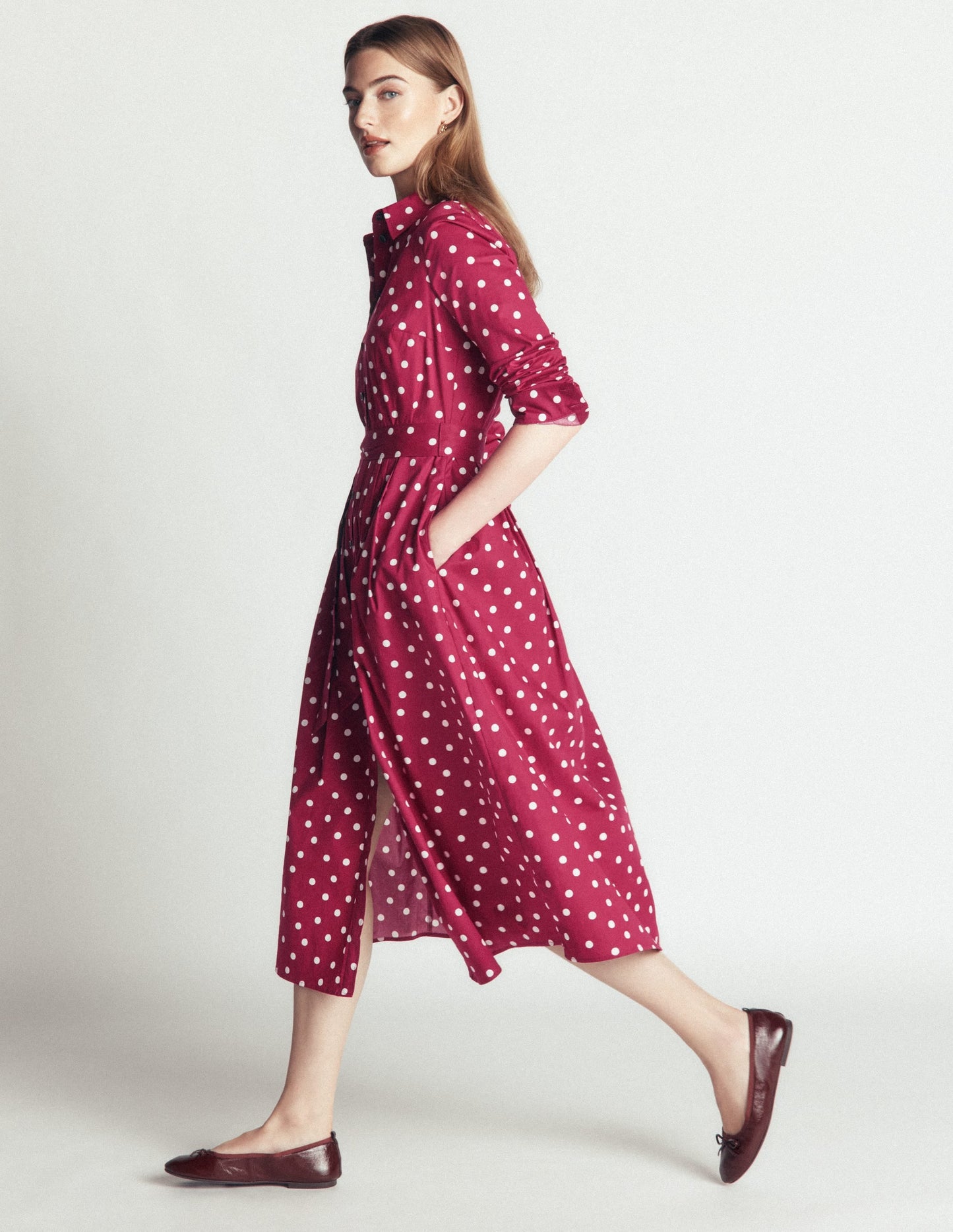Alexa Cotton Midi Shirt Dress-Ruby Red, Boden Spot