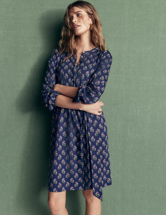 Adele Belted Jersey Dress-College Navy, Ditsy Carnation