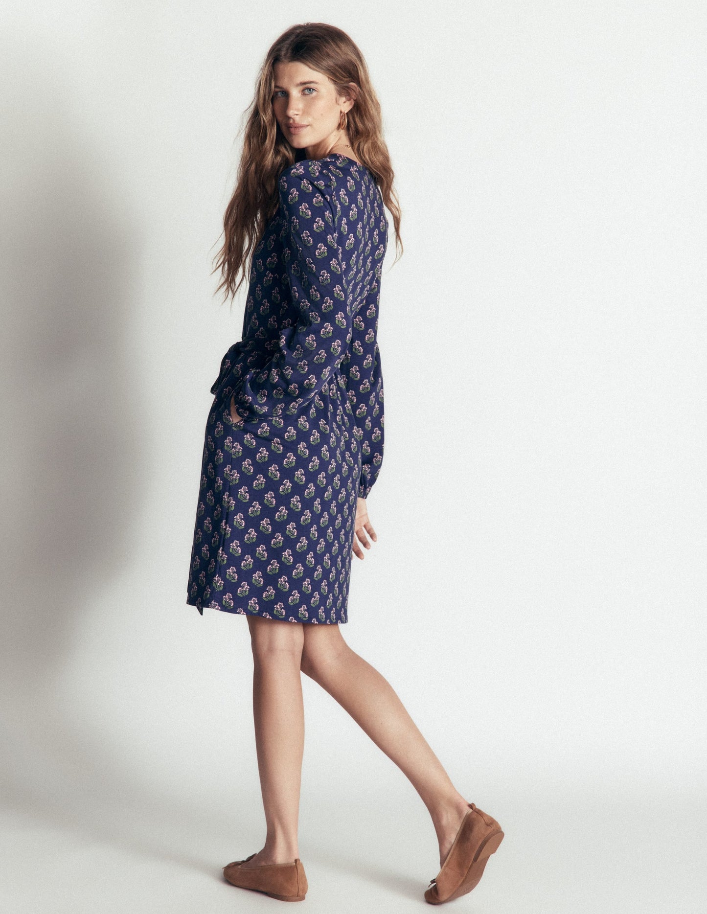 Adele Belted Jersey Dress-College Navy, Ditsy Carnation