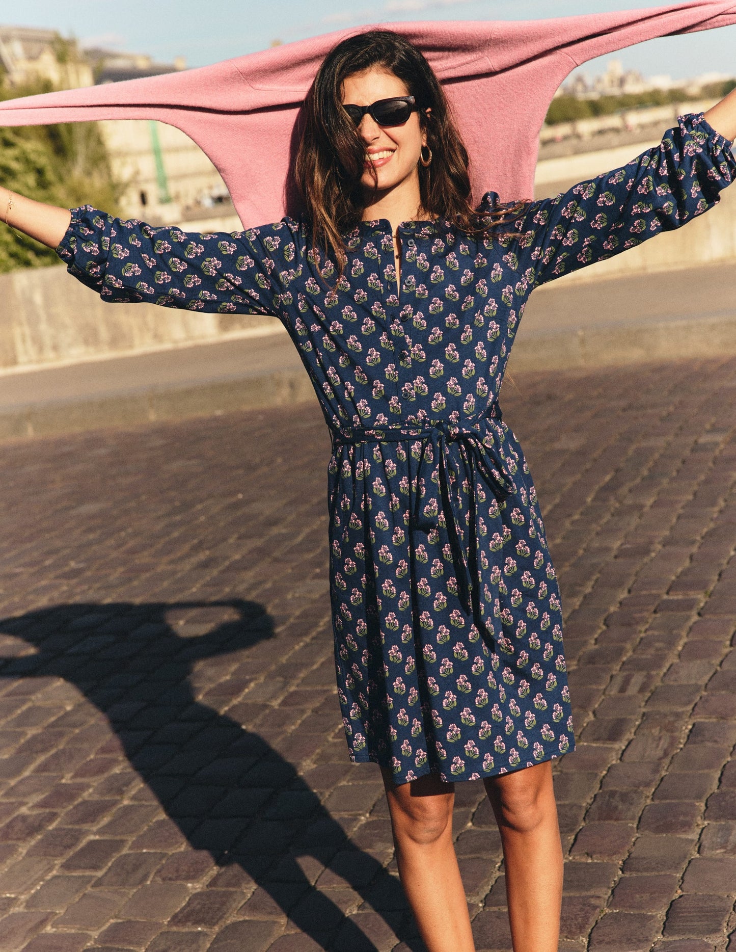 Adele Belted Jersey Dress-College Navy, Ditsy Carnation