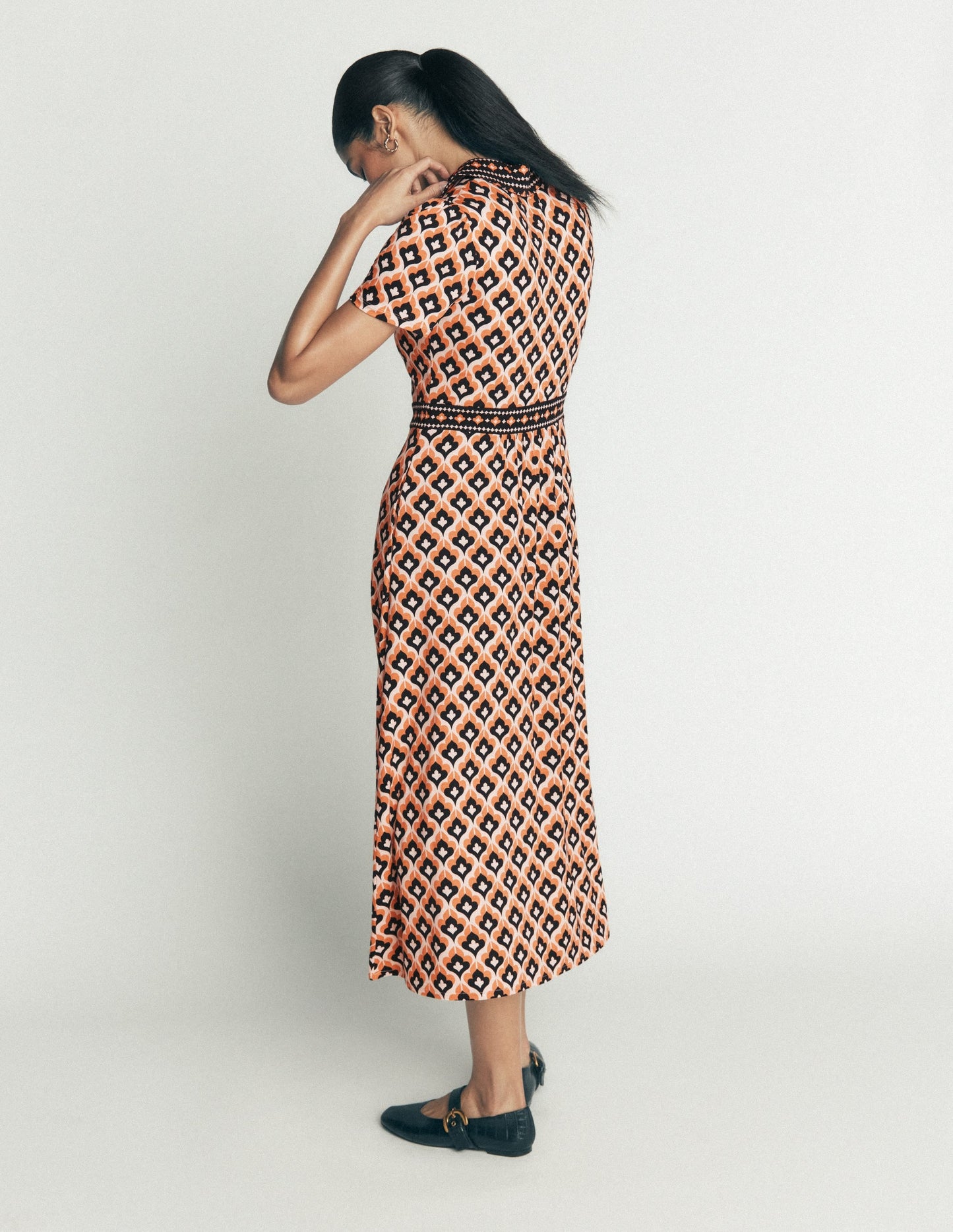 Heidi Jersey Midi Tea Dress-Almond Milk, Geo