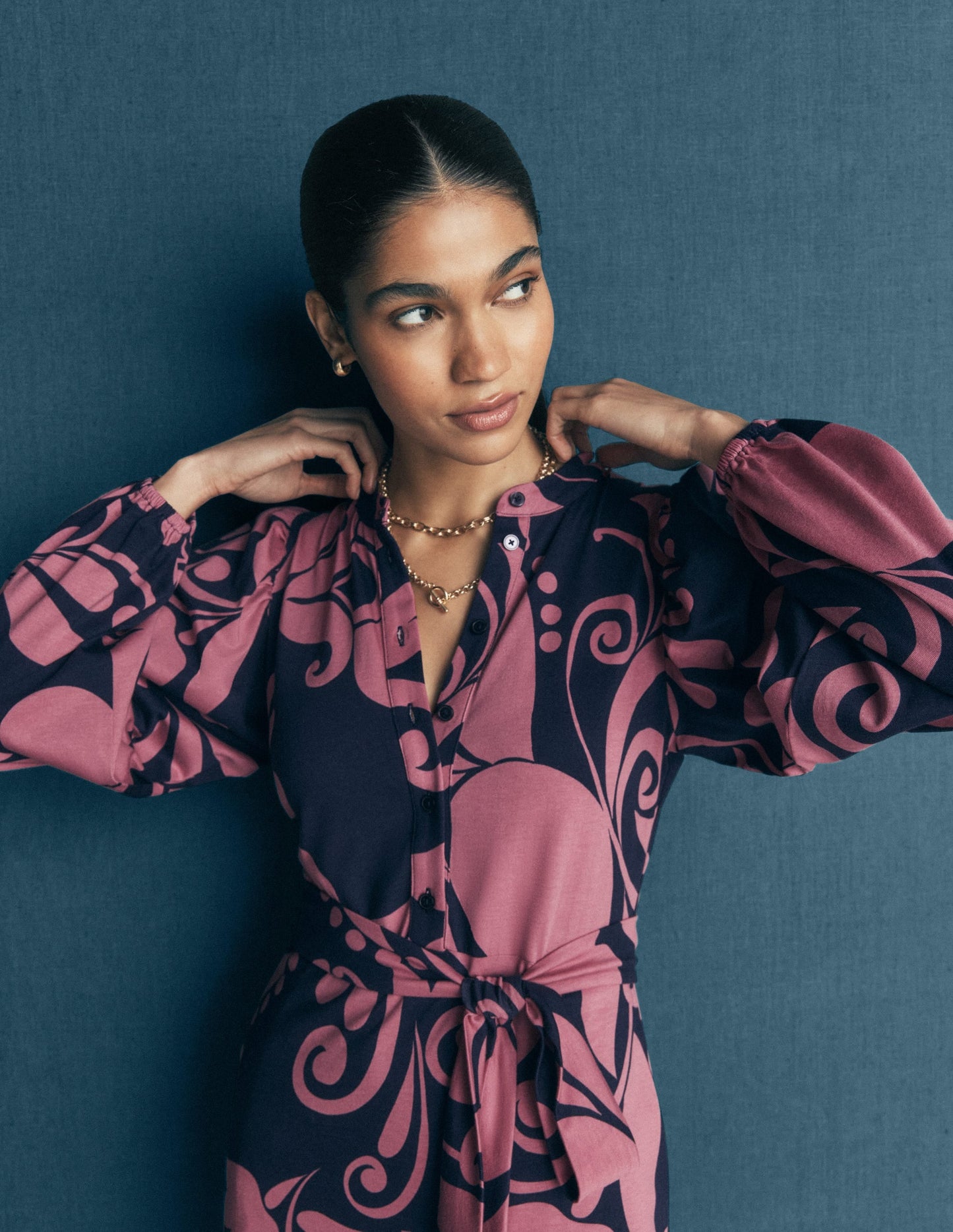 Eli Belted Jersey Midi Dress-Pink Heather, Floral Breeze