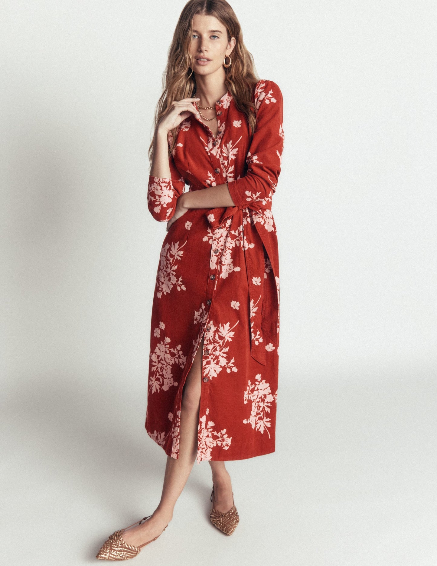 Louise Cord Midi Shirt Dress-Arabian Spice, Flecked Bunch