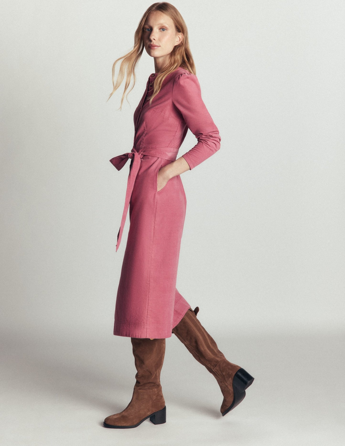 Louise Cord Midi Shirt Dress-Pink Heather