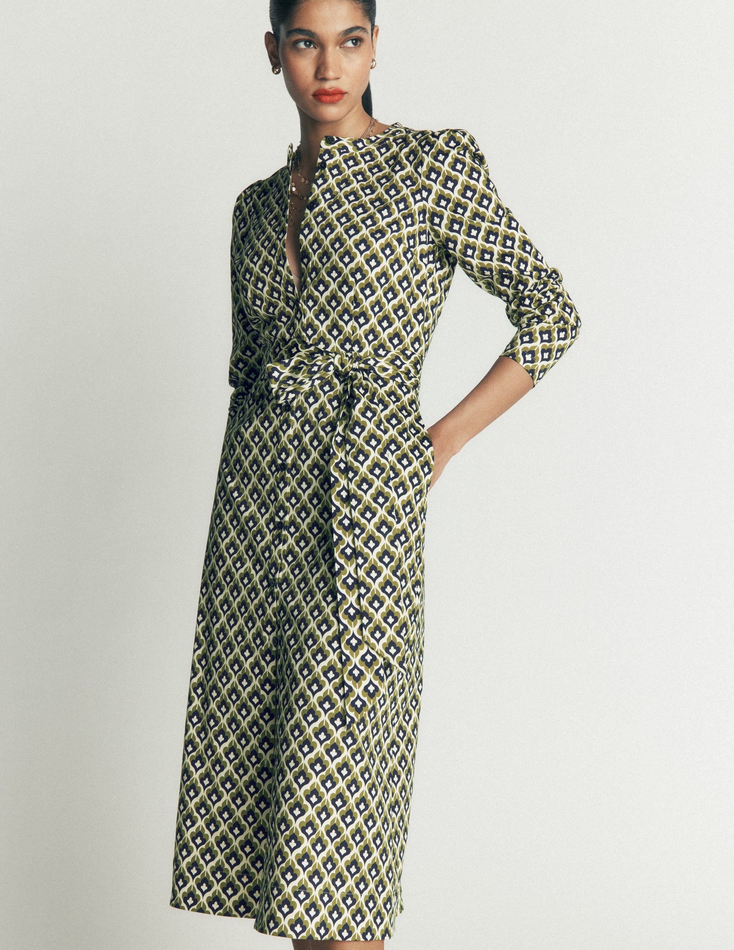 Louise Midi Shirt Dress-French Navy, Geo Party