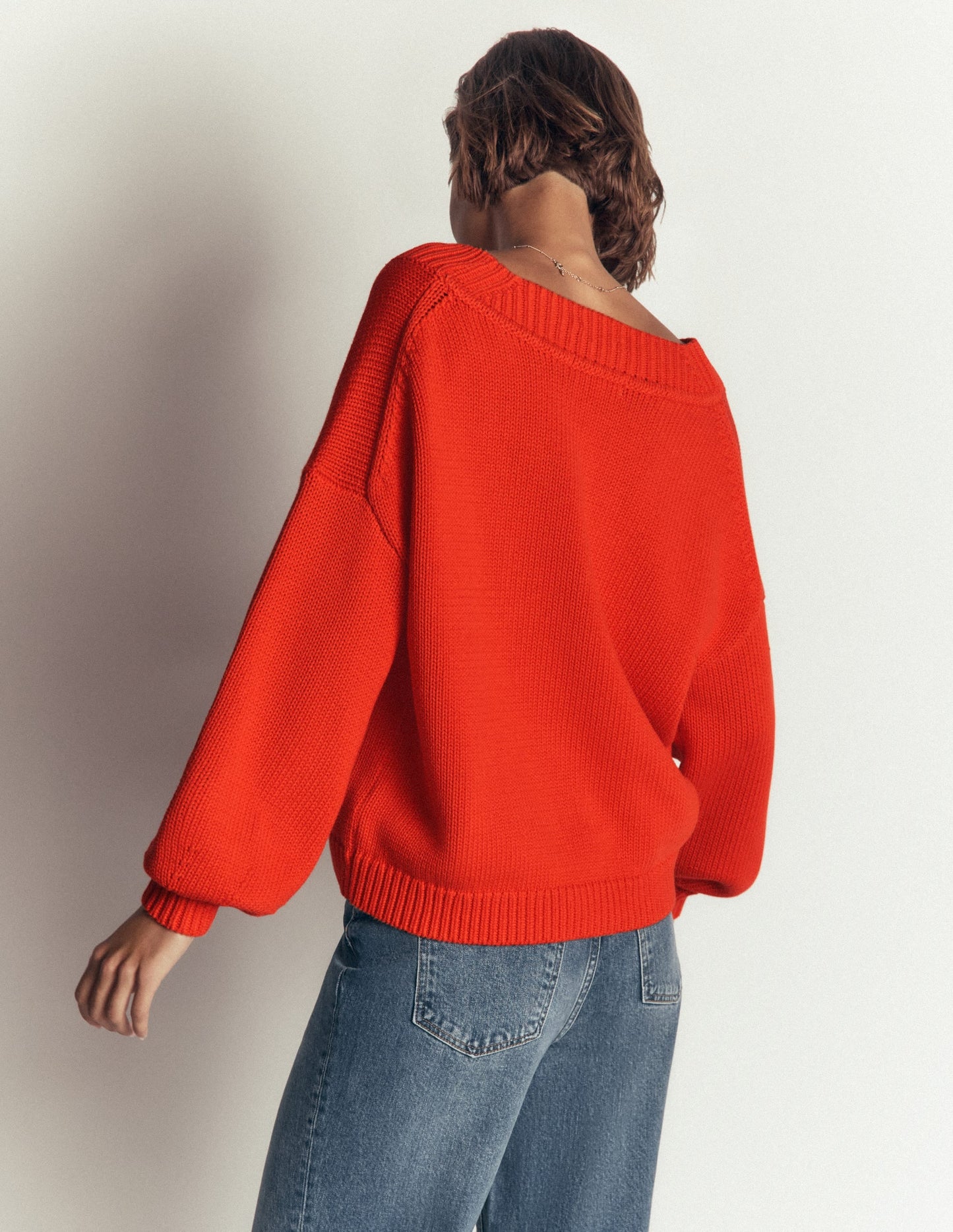 Lucy Cotton V-neck Jumper-Sunset Orange