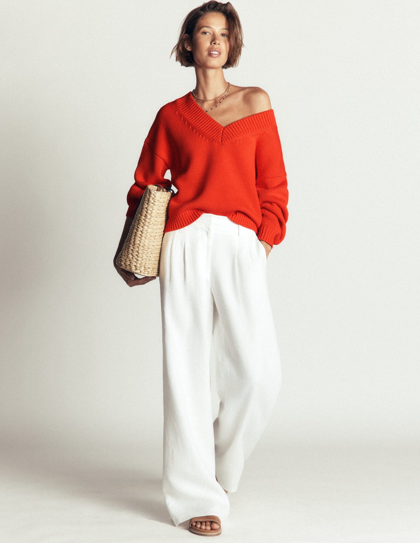 Lucy Cotton V-neck Jumper-Sunset Orange