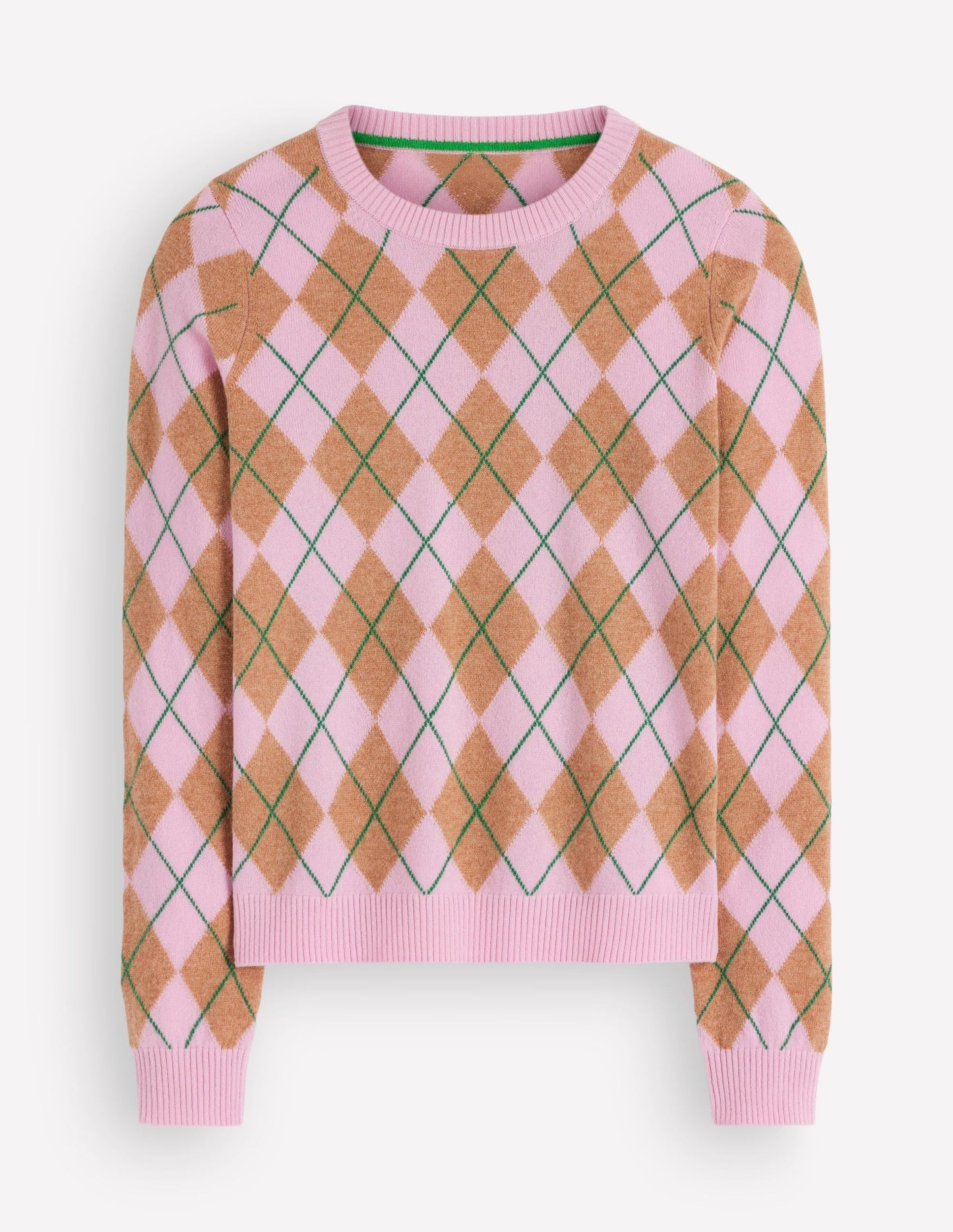 Elsie Cashmere Crew Jumper-Pink Heather, Argyle