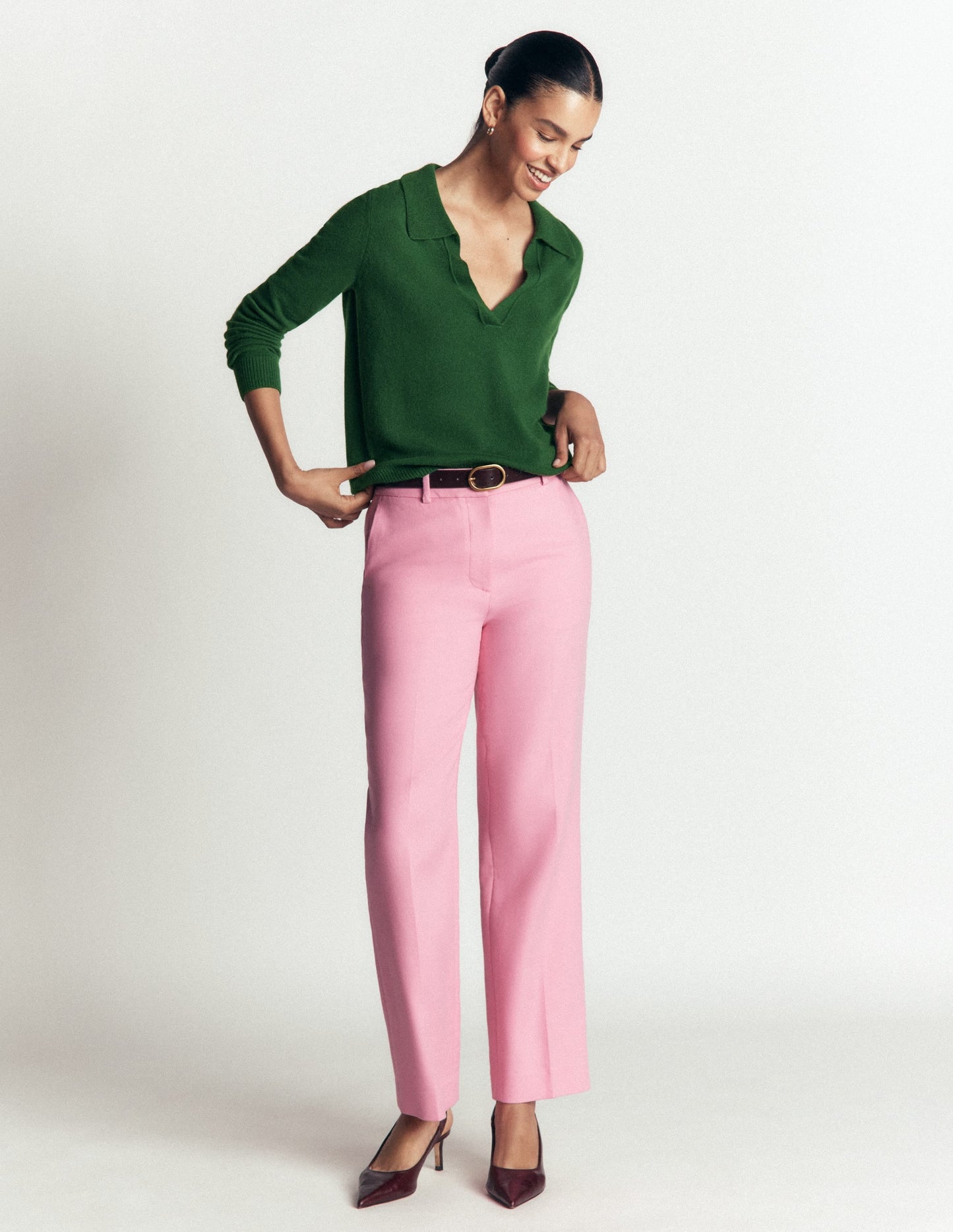 Elsie Cashmere Henley Jumper-Fresh Green
