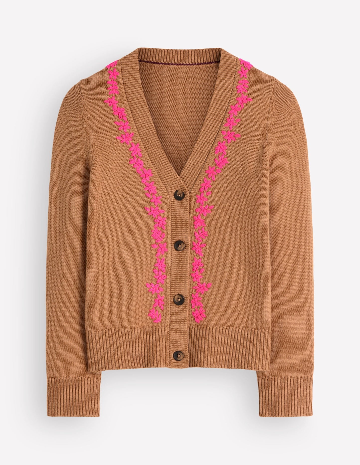 Ella Embroidered Knit Cardigan-Camel, Embroidery
