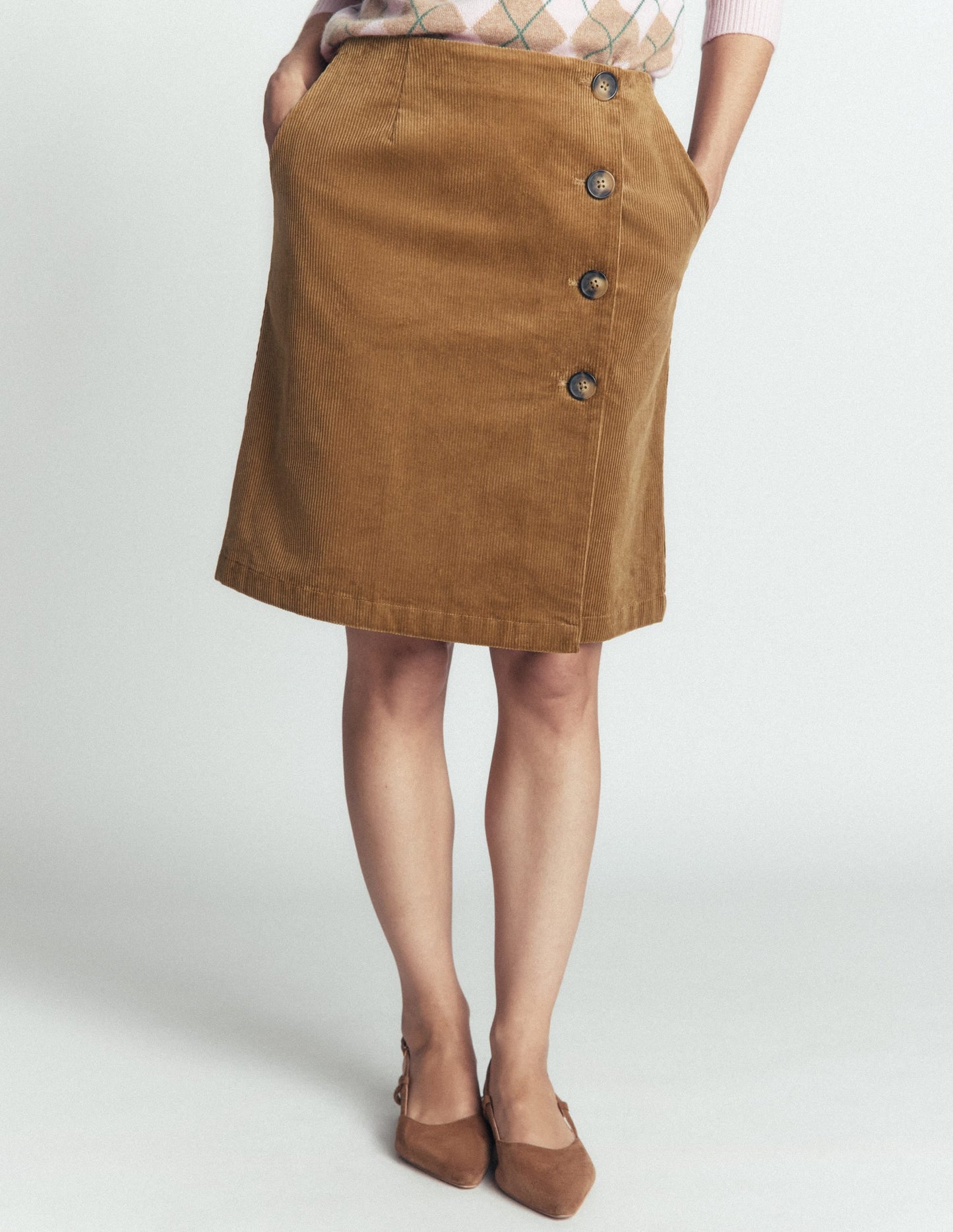 Evelyn Button Cord Wrap Skirt-Gingerbread