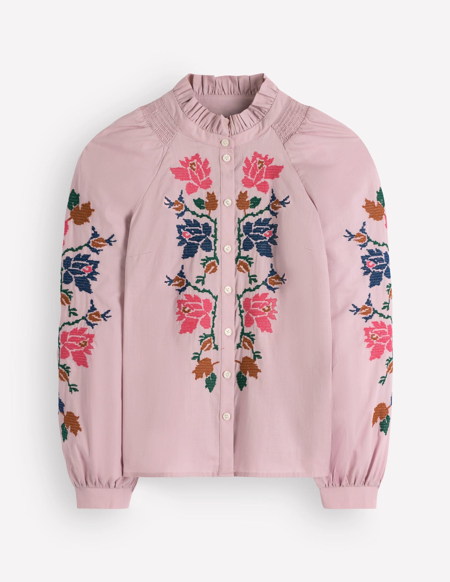 Erica Cotton Frill Top-Soft Pink, Embroidered Floral