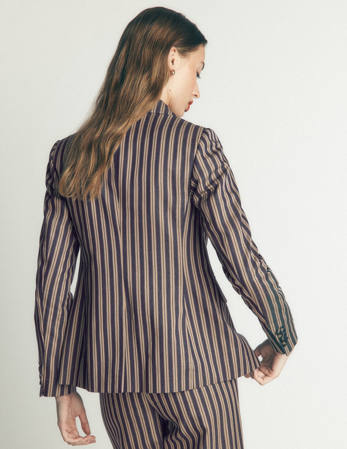 Stamford Tailored Blazer-Navy, Camel Tram Stripe