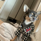 Personalized Embroidered Name Cotton-Linen Plaid Dog Pajamas | inCloth70