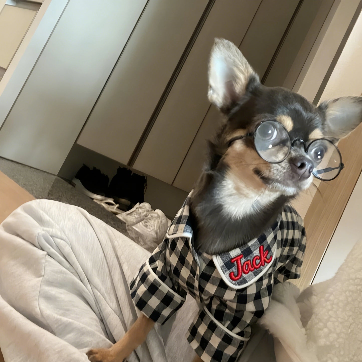 Pyjama à carreaux personnalisé brodé en coton et lin pour chien | inCloth70