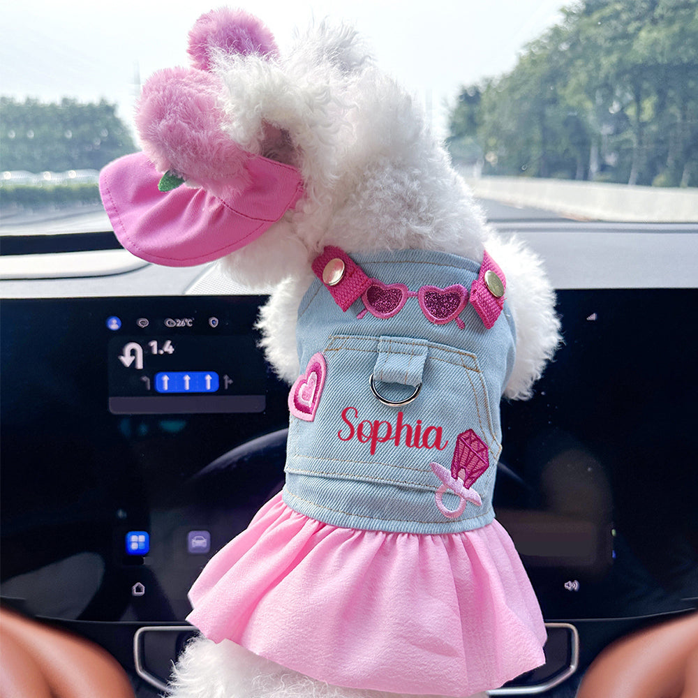 Personalisiertes Namens-Hunde-Jeanskleid & Hut-Set | inCloth67