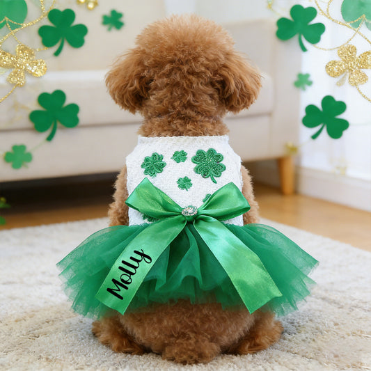 Robe personnalisée Patricks Day porte-bonheur pour animaux de compagnie | inCloth11