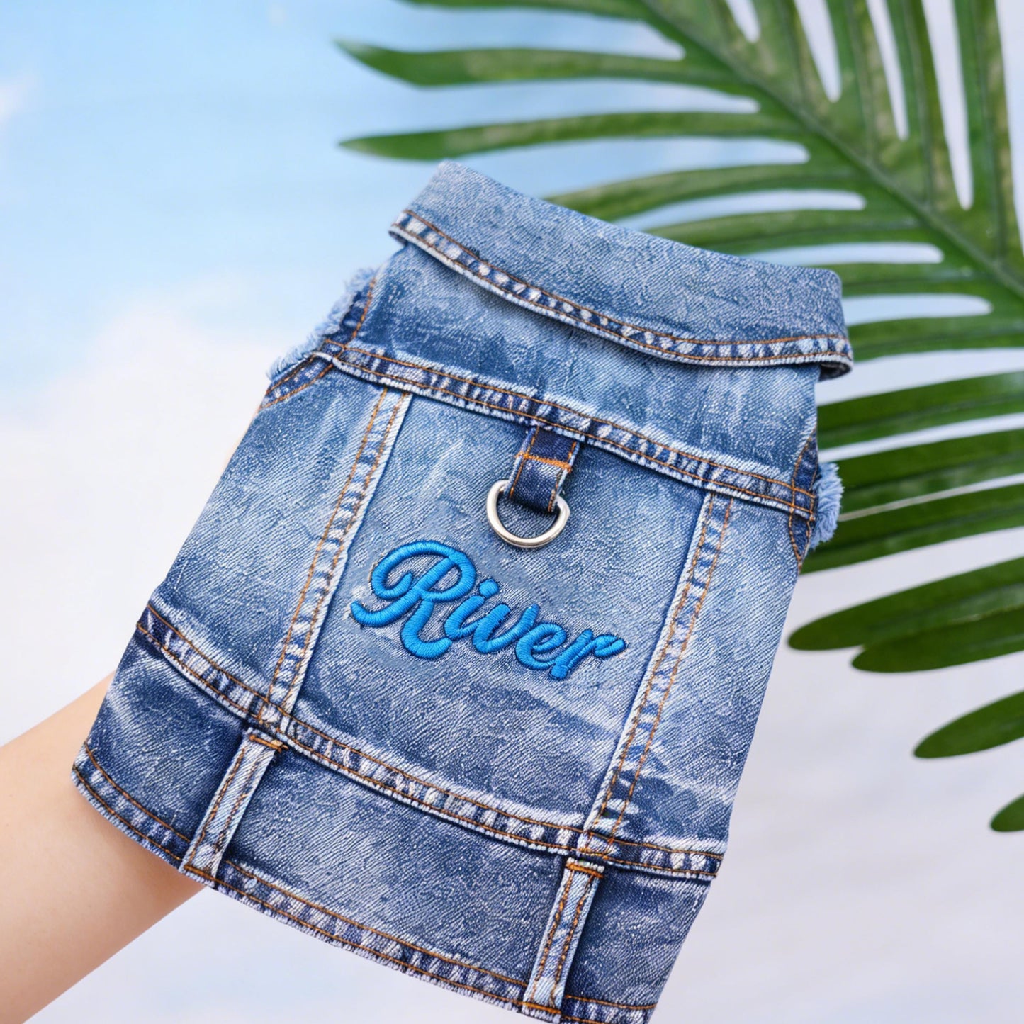 Personalisierte bestickte Haustier-Jeansweste mit Namen | inCloth63