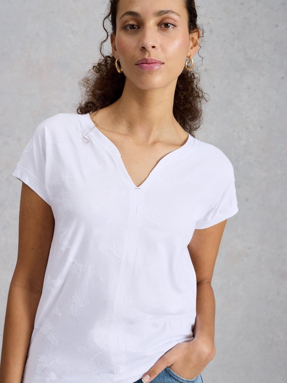 Nelly Embroidered Notch Neck Tee