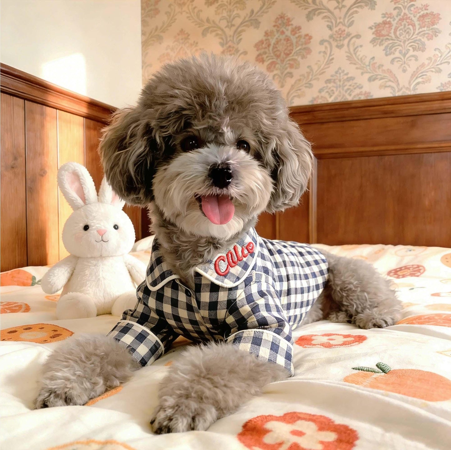 Pyjama à carreaux personnalisé brodé en coton et lin pour chien | inCloth70