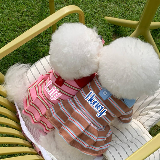 Robe d'été rayée personnalisée avec nom pour animaux de compagnie | inCloth48