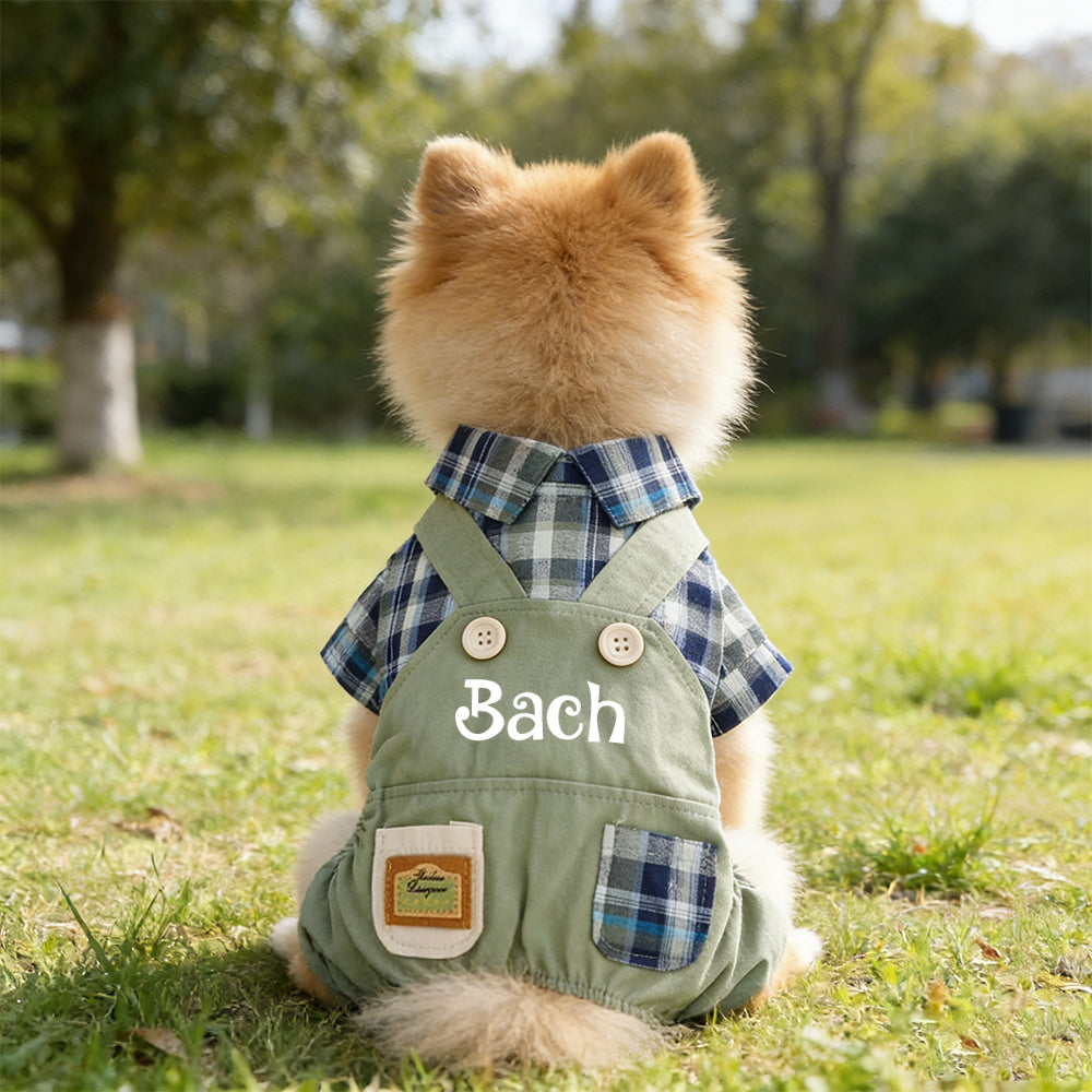 Personalized Name Pet Stylish Plaid Pet Overalls | inCloth53