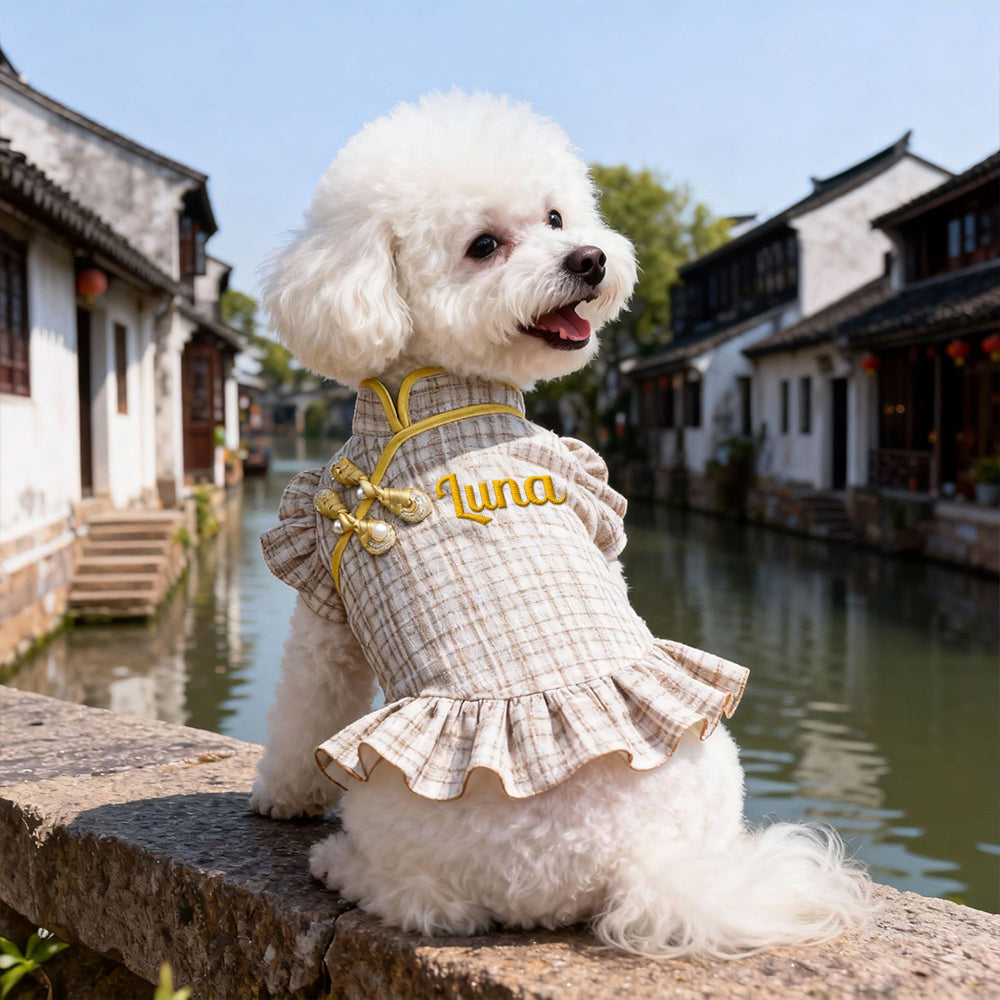 Robe élégante personnalisée pour animaux de compagnie avec nom brodé | inCloth09