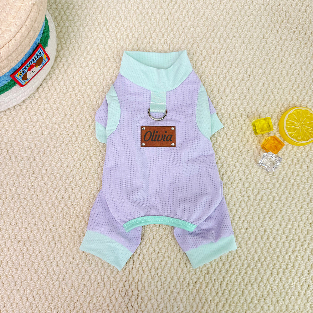 Personalisierter Leder-Aufnäher Name Atmungsaktiver Sommer-Haustier-Overall | inCloth64
