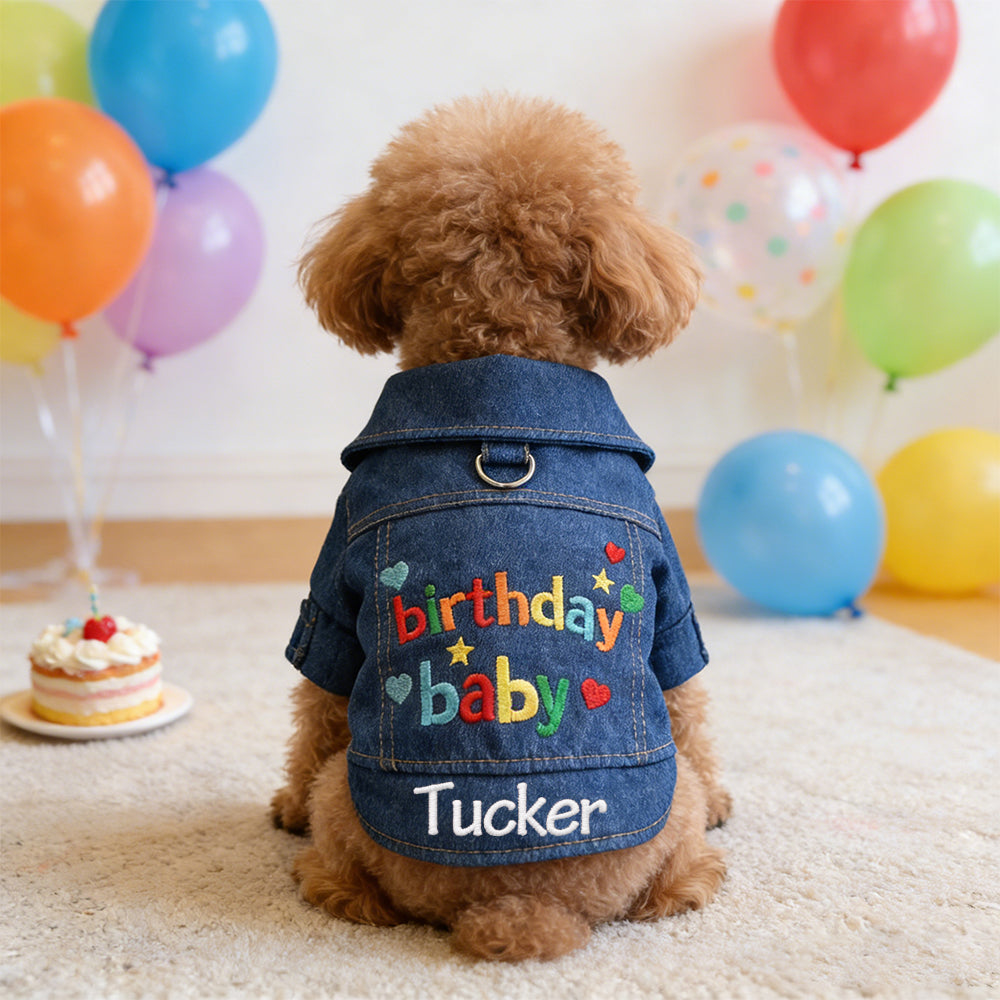 Personalisierte bestickte Namens-Haustier-Geburtstags-Jeansjacke | inCloth68