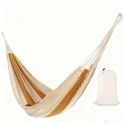 Double Cotton Hammock with Hand-Woven Design - Portable & Breathable