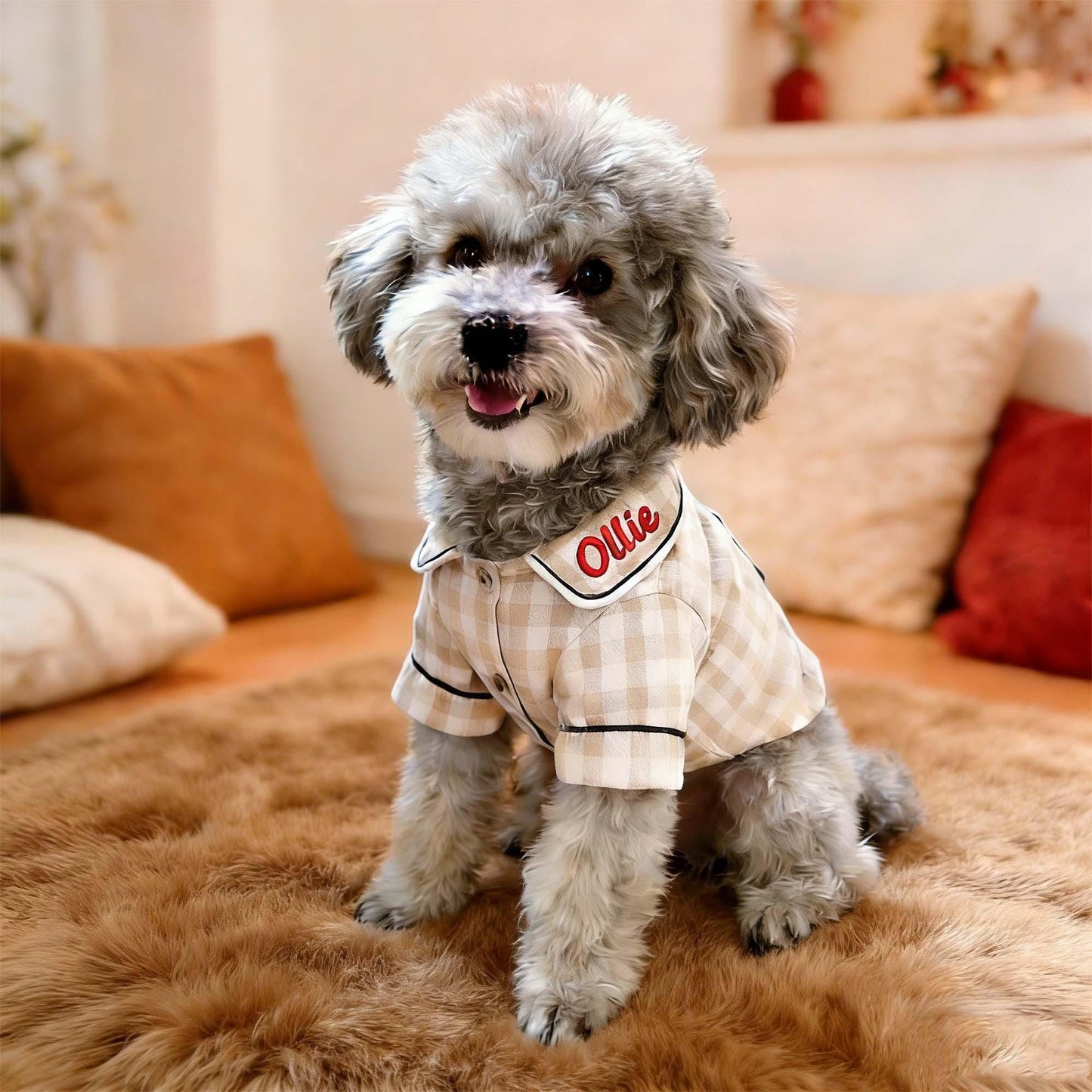 Pyjama à carreaux personnalisé brodé en coton et lin pour chien | inCloth70