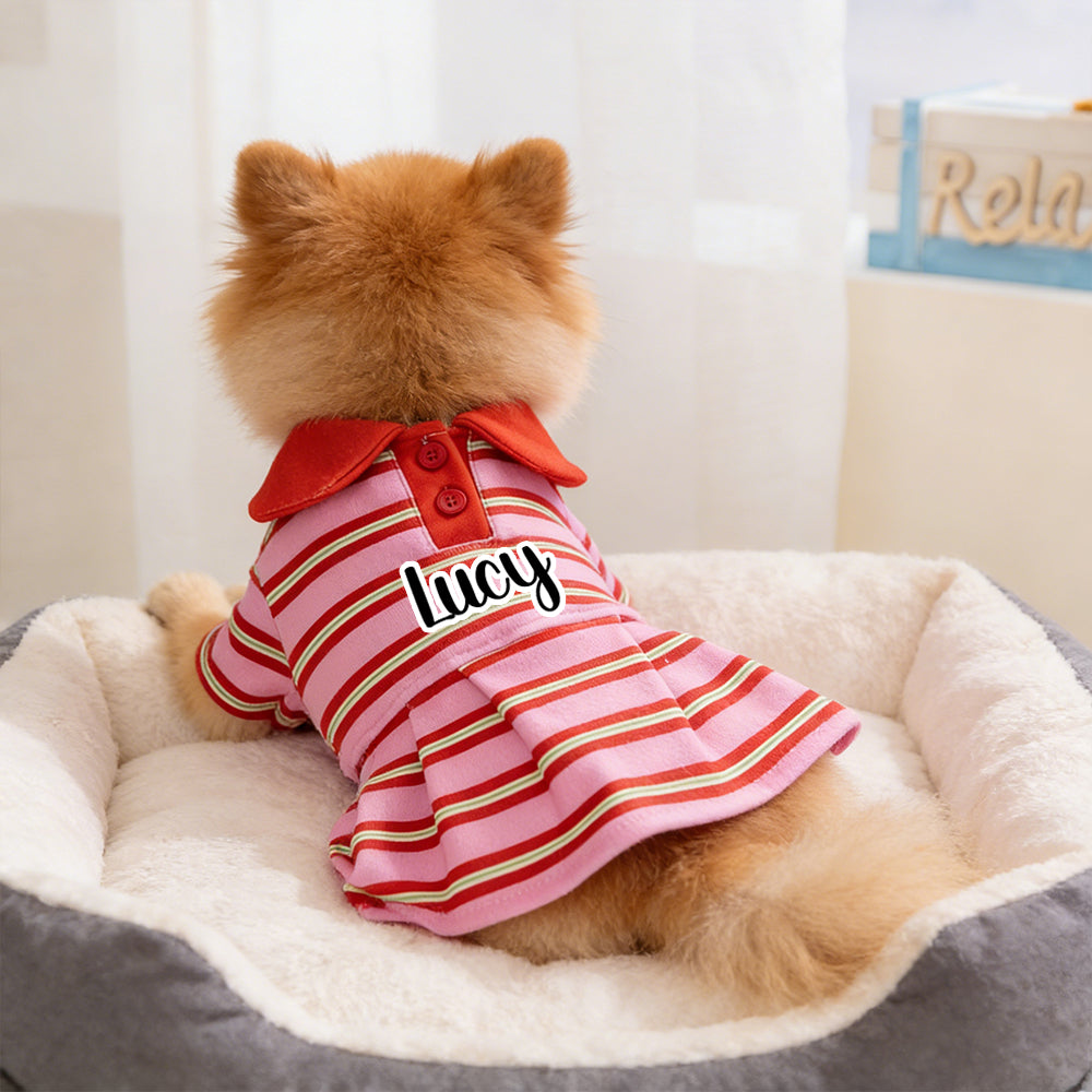 Robe d'été rayée personnalisée avec nom pour animaux de compagnie | inCloth48