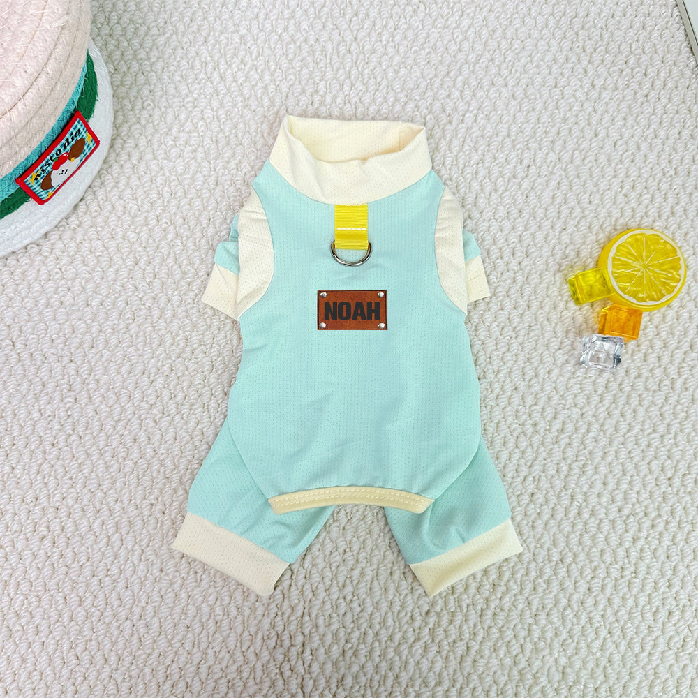 Personalisierter Leder-Aufnäher Name Atmungsaktiver Sommer-Haustier-Overall | inCloth64