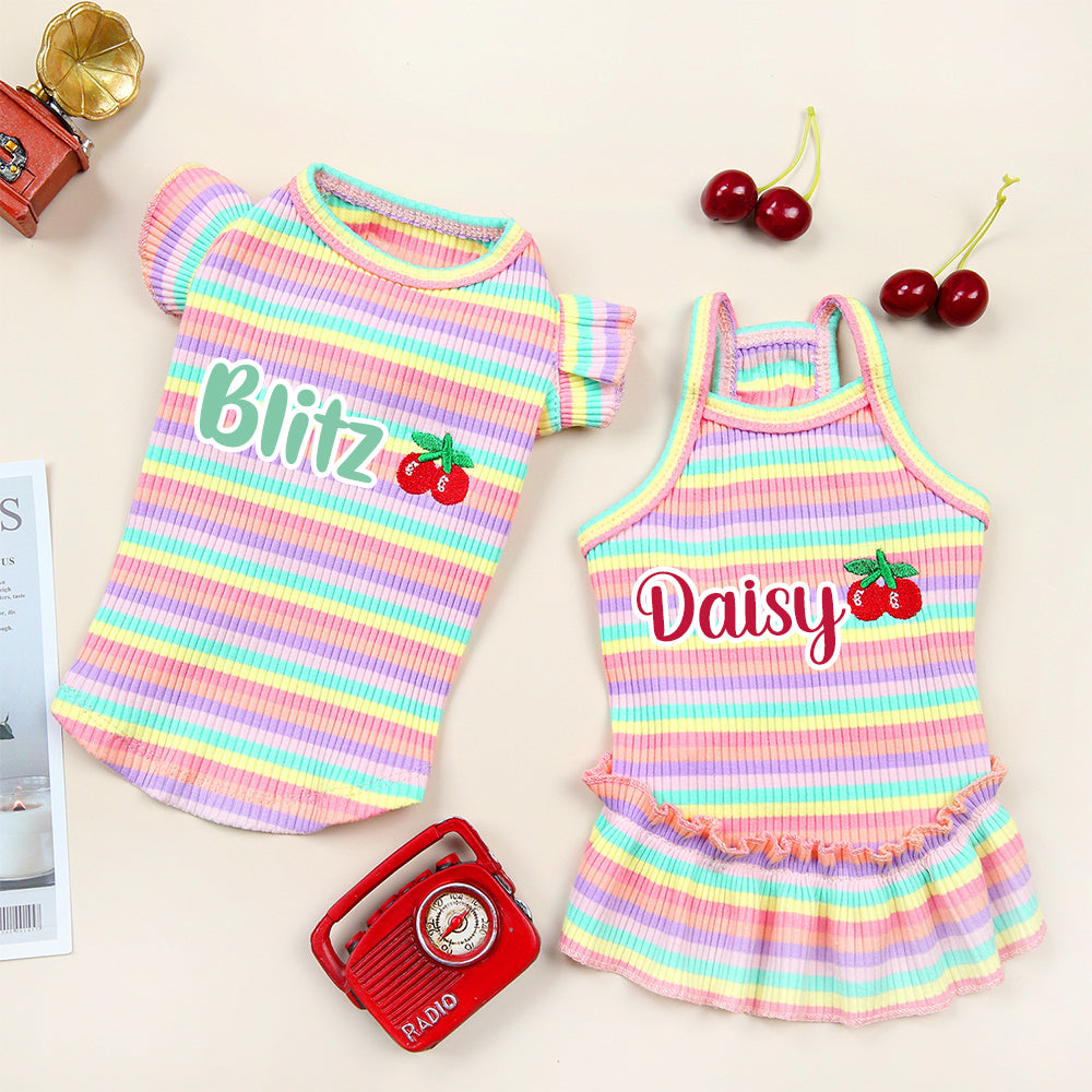 Personalisiertes Haustier-Sommerkleid mit Regenbogenstreifen | inCloth69