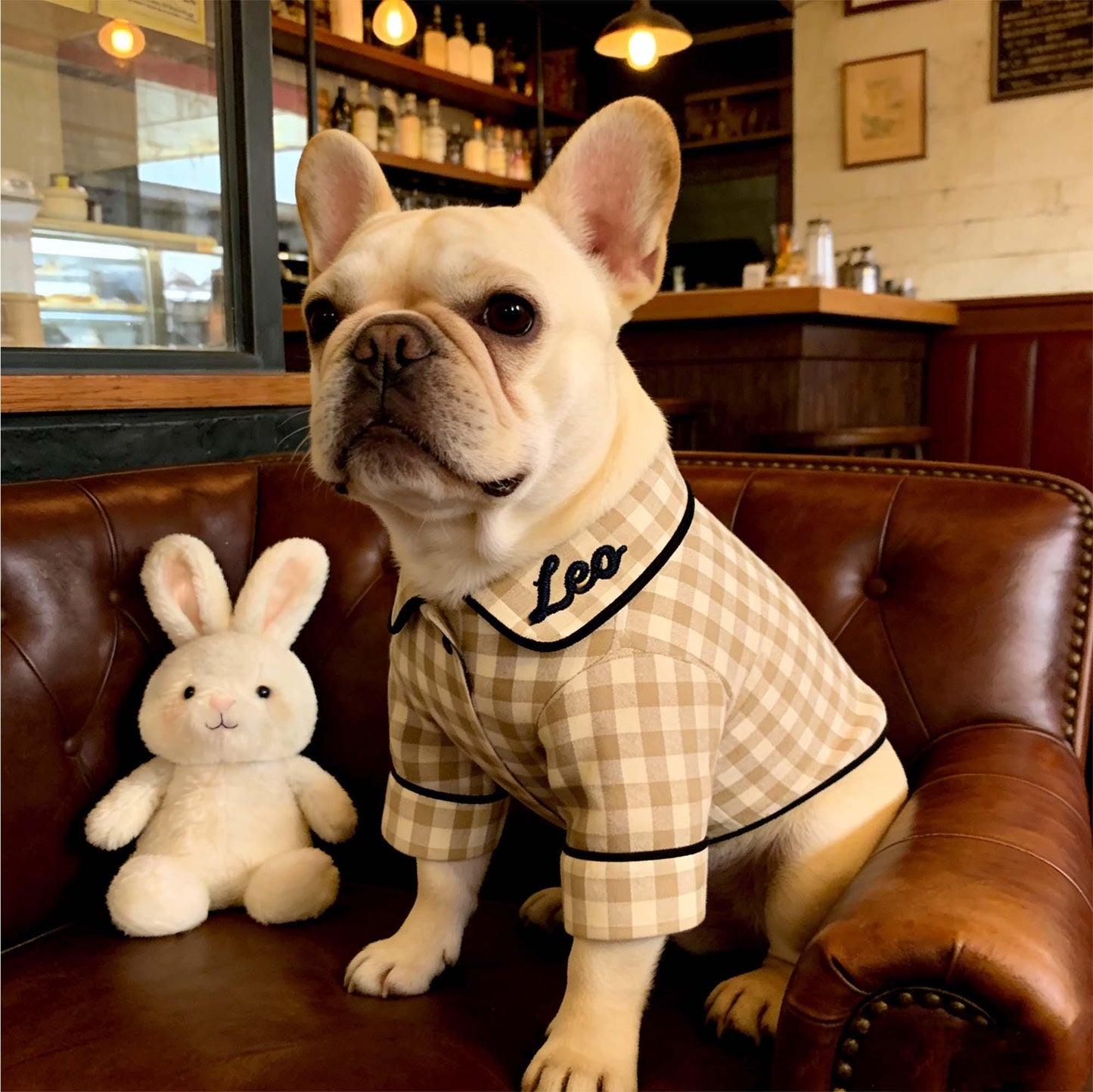 Pyjama à carreaux personnalisé brodé en coton et lin pour chien | inCloth70