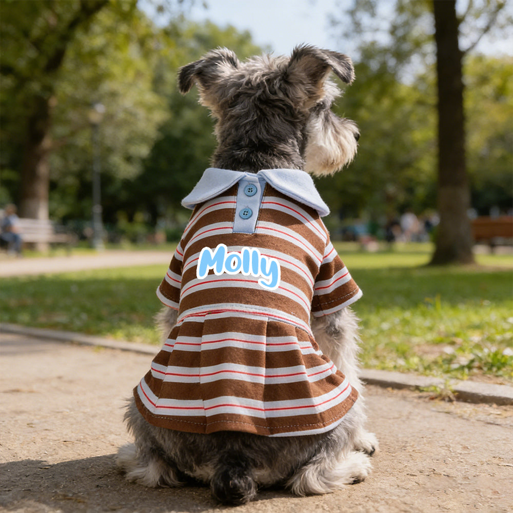 Robe d'été rayée personnalisée avec nom pour animaux de compagnie | inCloth48