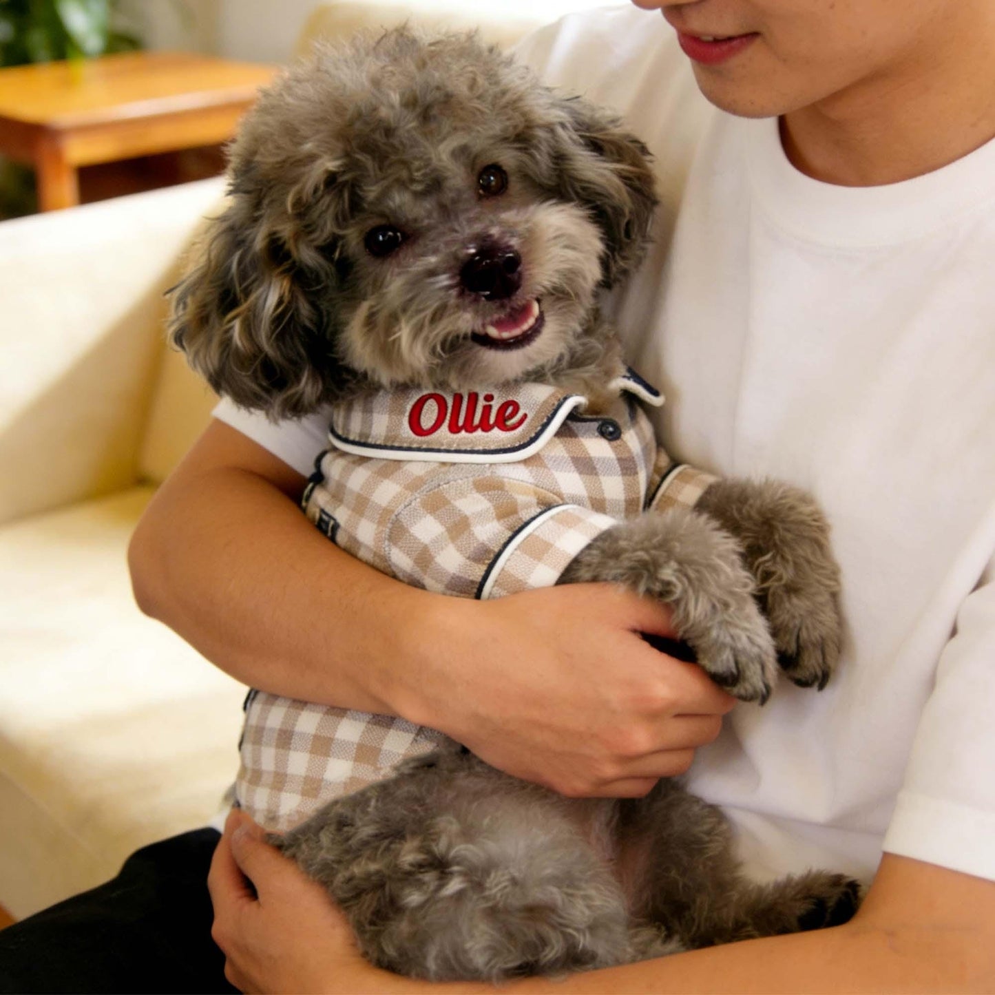 Pyjama à carreaux personnalisé brodé en coton et lin pour chien | inCloth70