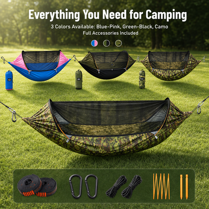 Portable Camping Hammock with Mosquito Net - Heavy Duty Parachute Nylon Hammock