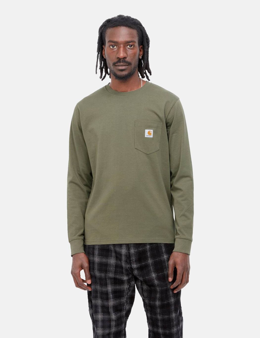 Langärmeliges T-Shirt mit Tasche – Seegrasgrün