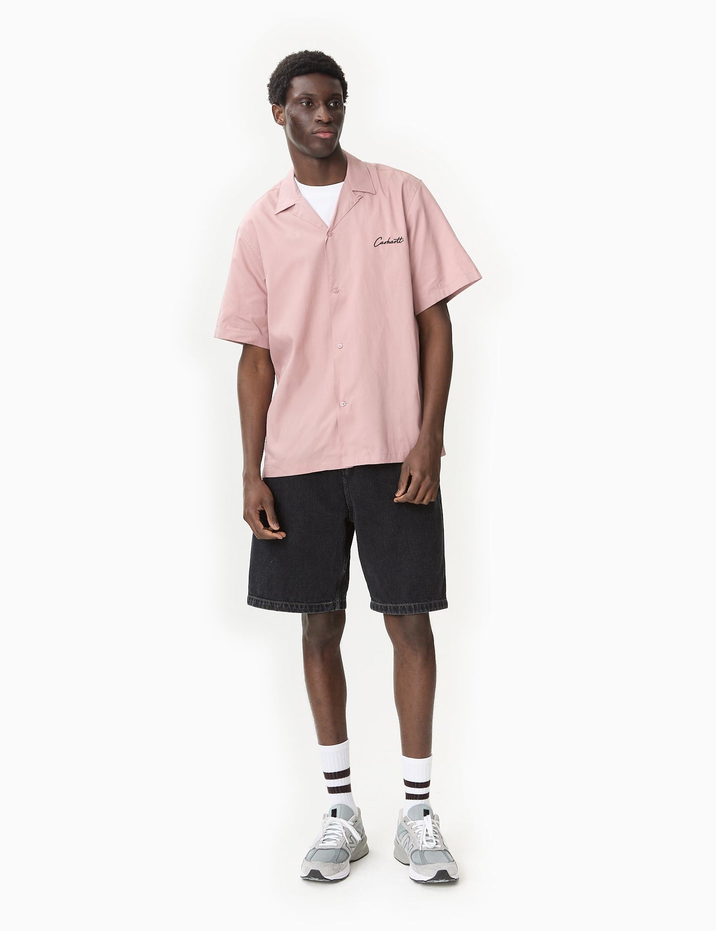 Chemise Delray à manches courtes - Rose nacré/Noir