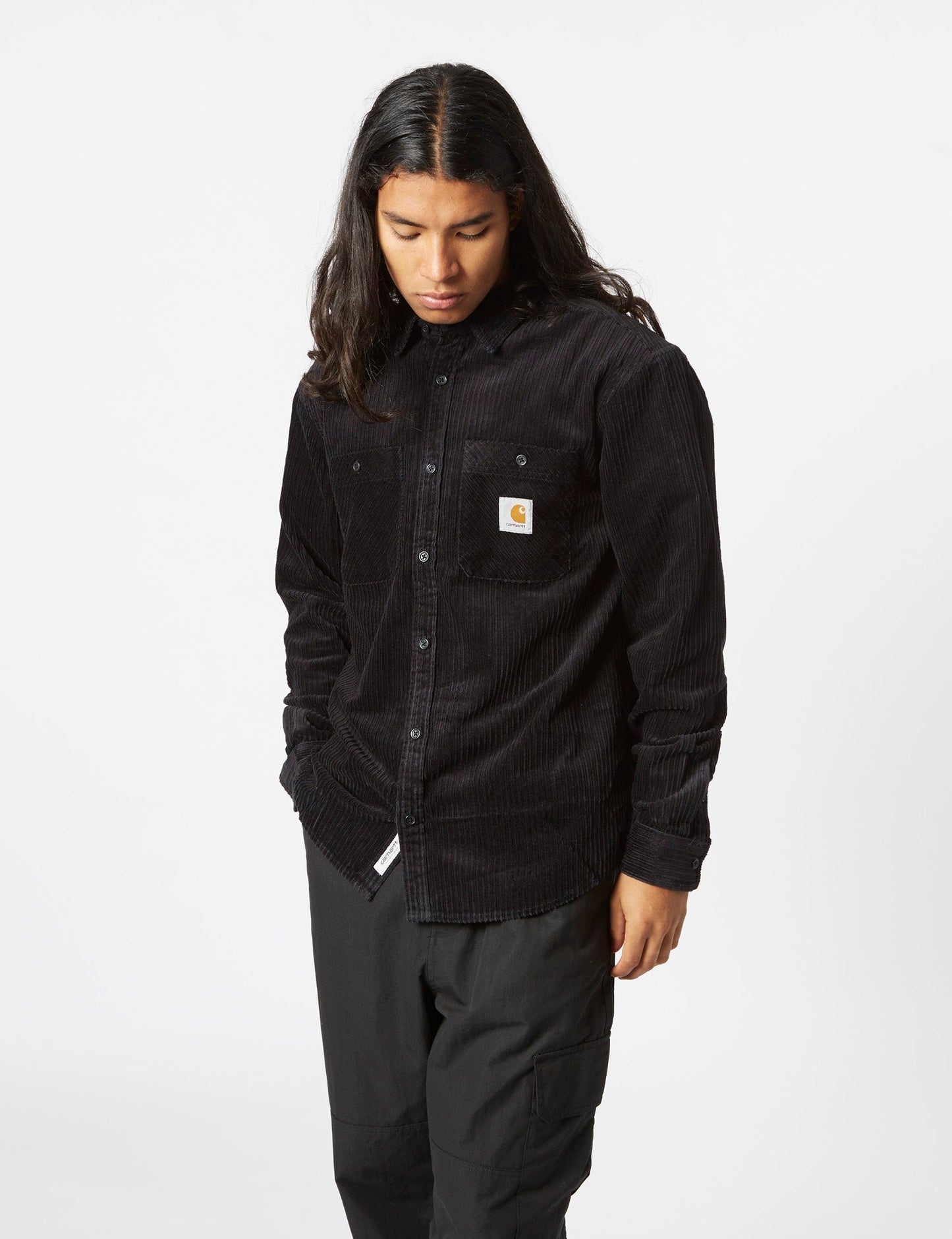 Chemise Rhodes à manches longues (ample, velours côtelé) - Noir
