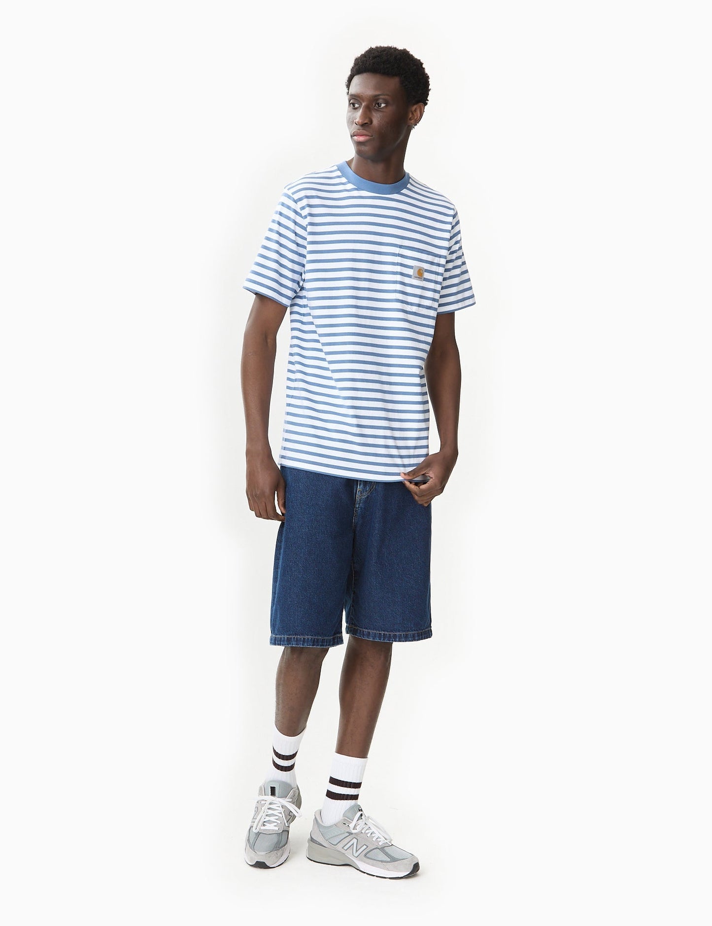 Seidler Streifen-T-Shirt mit Brusttasche – Sorrent-Blau
