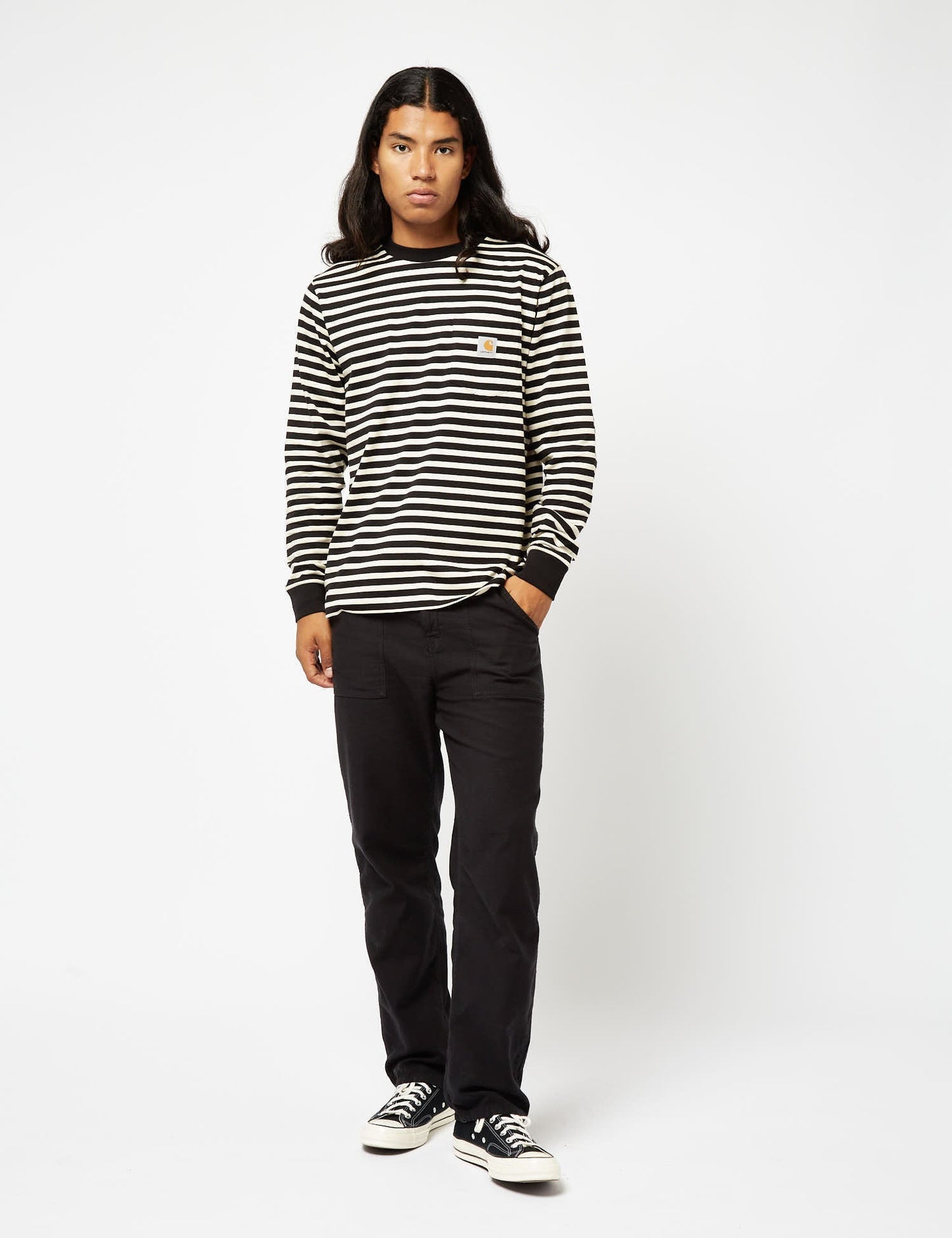 T-shirt à manches longues Seidler Pocket (Seidler Stripe) - Gris sel/noir